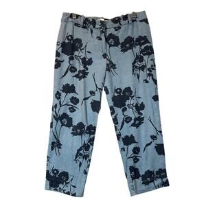 Talbots Signature  Blue Floral Linen Blend Cropped Pants 10 Petite 10P